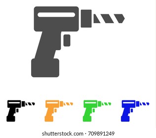 Drill vector pictograph. Style is a flat graphic symbol in grey, black, yellow, blue, green color versions. Designed for web and mobile apps.