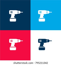 Driller four color material and minimal icon logo set in red and blue