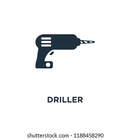 Driller icon. Black filled vector illustration. Driller symbol on white background. Can be used in web and mobile.