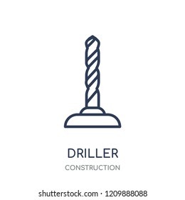 Driller icon. Driller linear symbol design from Construction collection. Simple outline element vector illustration on white background.