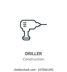 Driller outline vector icon. Thin line black driller icon, flat vector simple element illustration from editable construction concept isolated on white background