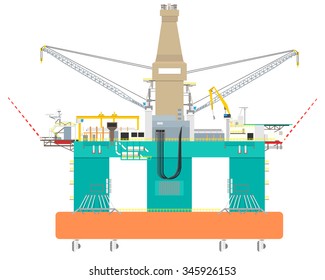 Drilling floating offshore platform for oil and gas from the bottom continental shelf on a white background. Vector illustration