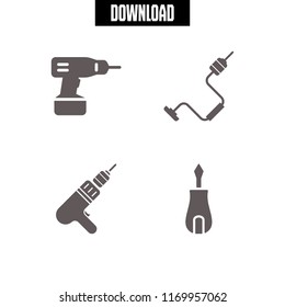 drilling icon. 4 drilling vector set. drill, drilling machine, screwdriver and driller icons for web and design about drilling theme