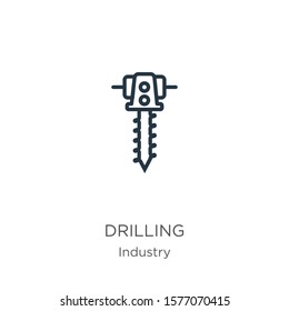 Drilling icon. Thin linear drilling outline icon isolated on white background from industry collection. Line vector sign, symbol for web and mobile