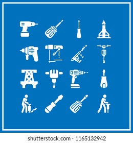 drilling icon. This set with screwdriver, jackhammer, drilling rig and driller vector icons for mobile and web