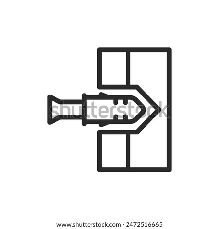 Drilling into a wall anchor, linear style icon. Drill bit entering a wall anchor, construction work. Editable stroke width.