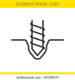 Drilling linear icon. Thin line illustration. Rotating mining drill bit contour symbol. Vector isolated outline drawing