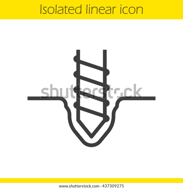 ドリル線形アイコン 細い線のイラスト マイニングドリルビットの輪郭シンボルを回転しています ベクター分離アウトライン図面 のベクター画像素材 ロイヤリティフリー