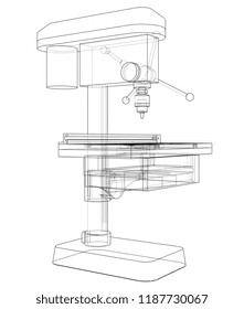 Drilling machine concept. Vector rendering of 3d. Wire-frame style. The layers of visible and invisible lines are separated