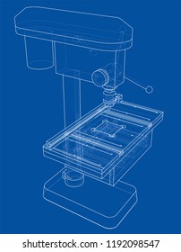 Drilling machine concept. Vector rendering of 3d. Wire-frame style. The layers of visible and invisible lines are separated