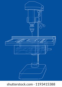 Drilling machine concept. Vector rendering of 3d. Wire-frame style. The layers of visible and invisible lines are separated