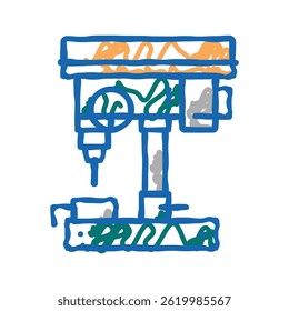 Vector del bosquejo del icono del doodle de la máquina de perforación. signo de la máquina de perforación
