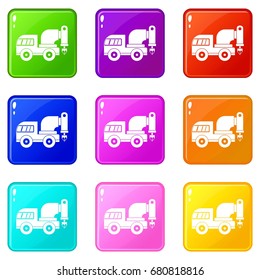 Drilling machine icons of 9 color set isolated vector illustration