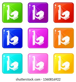 Drilling machine icons set 9 color collection isolated on white for any design