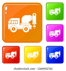 Drilling machine icons set collection vector 6 color isolated on white background
