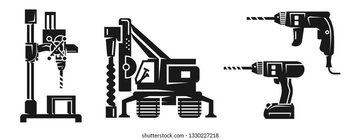 Drilling machine icons set. Simple set of drilling machine vector icons for web design on white background