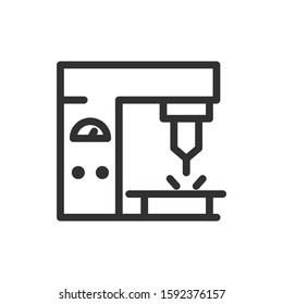 Drilling machine, laser cutter, linear icon. Editable stroke