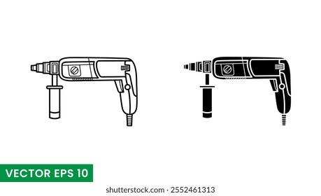 arte da linha da máquina de perfuração e ícone do vetor de glifos isolado no fundo branco