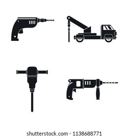 Drilling machine rig electric icons set. Simple illustration of 4 drilling machine rig electric vector icons for web