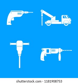 Drilling machine rig electric icons set. Simple illustration of 4 drilling machine rig electric vector icons for web