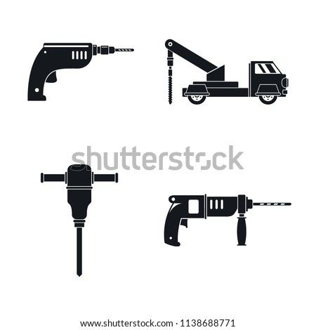 Drilling machine rig electric icons set. Simple illustration of 4 drilling machine rig electric vector icons for web