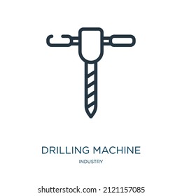 drilling machine thin line icon. equipment, machine linear icons from industry concept isolated outline sign. Vector illustration symbol element for web design and apps.