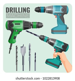 Drilling machine vector illustration of electro work tool