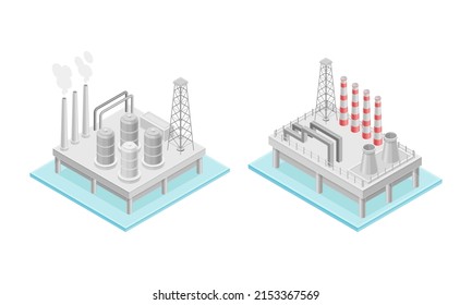 Drilling Oil Gas Rig Production Platform Isometric Vector Illustration