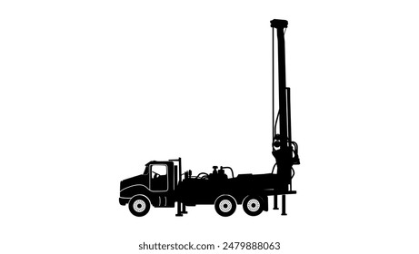 Drilling Rig, black isolated silhouette