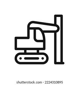 Drilling Rig Excavator Isolated Icon, Excavator Mounted Drill Rig Outline Vector Symbol With Editable Stroke