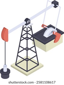 Drilling rig isometric Concept, drills wells Vector color Icon Design, Oil and Gas industry Symbol, Petroleum and gasoline Sign, Service and supply stock illustration