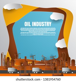 drilling rig for oil production platform in offshore paper art. vector illustration