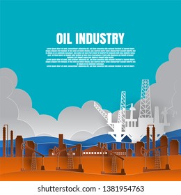 drilling rig for oil production platform in offshore paper art. vector illustration