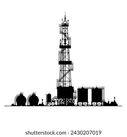 Plataforma de perforación para la producción de petróleo. Ilustración vectorial. Boceto para la creatividad.