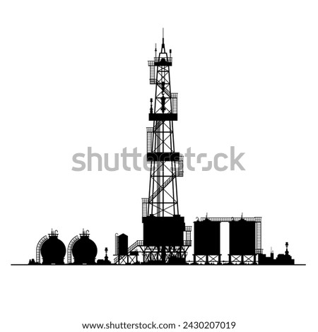 Drilling rig for oil production. Vector illustration. Sketch for creativity.