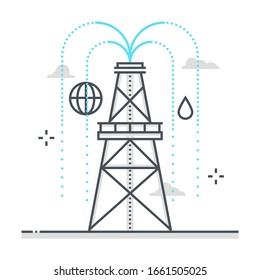 Drilling rig related color line vector icon, illustration. The icon is about war, carbon levels, global warming, gasoline, petrol, fuel. The composition is infinitely scalable.