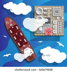 Drilling rig at sea  View from above. Vector illustration. 