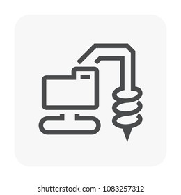 Drilling rig vector icon. Portable machine equipment with auger by drill in soil, ground, water well and bore hole for geotechnical engineering, geology. To investigation for foundation construction.