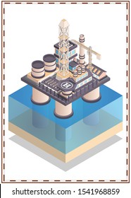 Drilling in the sea. Isolated on white background. Isometric. Vector illustration.