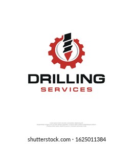 Drilling service logo with images of drill bits and jagged circles