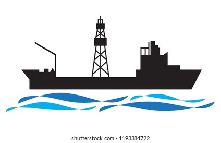 Drilling Ship Icon Oil And Gas Industry Vector