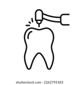 Drilling Tooth Line Icon. Root Canal Treatment Linear Pictogram. Drill Teeth, Endodontics Procedure. Dentistry Outline Symbol. Dental Therapy Sign. Editable Stroke. Isolated Vector Illustration.