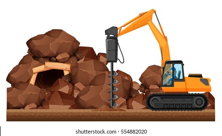 Drilling tractor working in the mine illustration