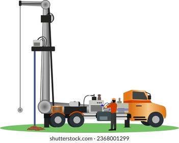 drilling water sources to make wells, artesian well, aqua, industry and technology, underground water well drilling vector illustration, well drilling worker