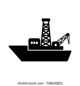 Drillship sign; black vector icon