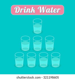 Drink 8 glasses of water. Healthy lifestyle concept. Pyramid set. Infographic. Flat design. Vector illustration.