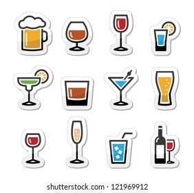 Drink alcohol beverage icons set as labels