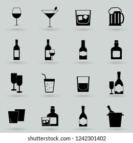 Drink alcohol beverage icons set