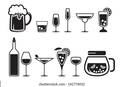 Drink alcohol beverage icons set