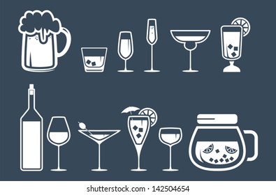 Drink alcohol beverage icons set